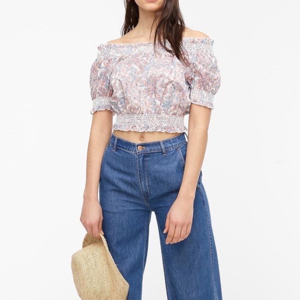 J.Crew puff sleeve smocked top in Liberty Faraway Plum floral